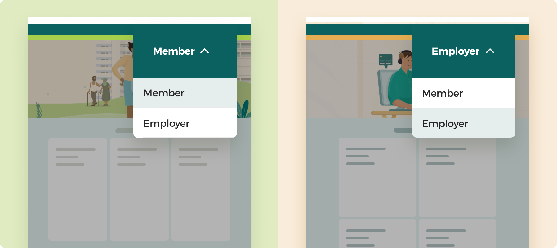 Toggle between Member and Employer portals from anywhere