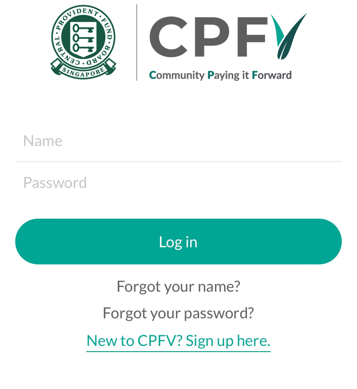 CPFV mobile app log in page