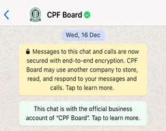 A screenshot displaying CPF Board as the sender of legitimate WhatsApp messages from the Board