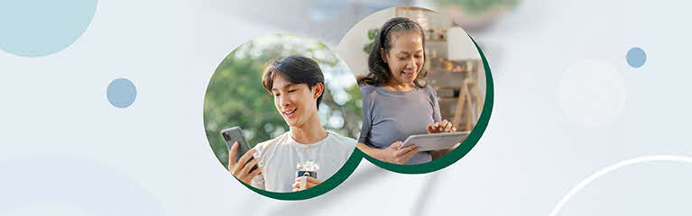 Man and woman looking at mobile devices