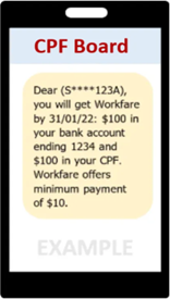 Example of a Workfare SMS sent from CPF Board