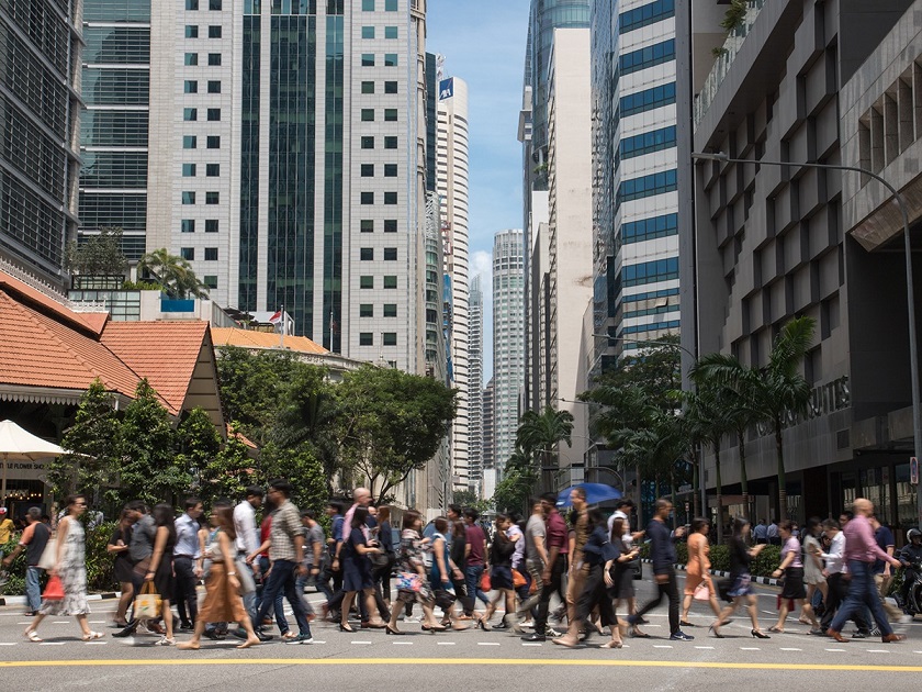 People walking in Singapore’s Central Business District.