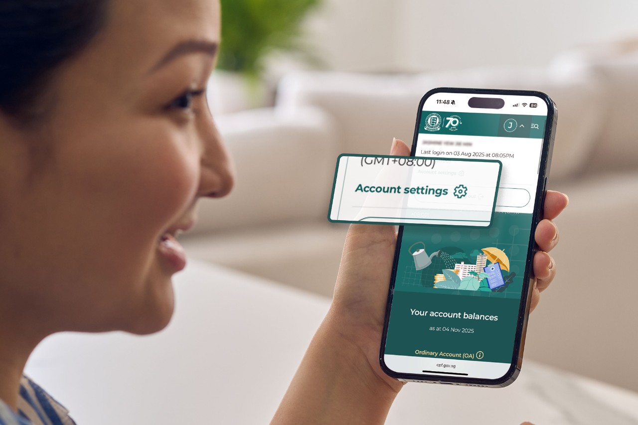 Viewing CPF account settings on mobile device