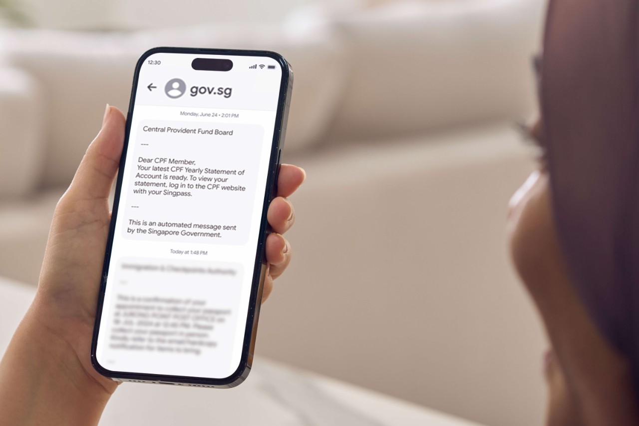 Reading SMS from gov.sg on mobile phone