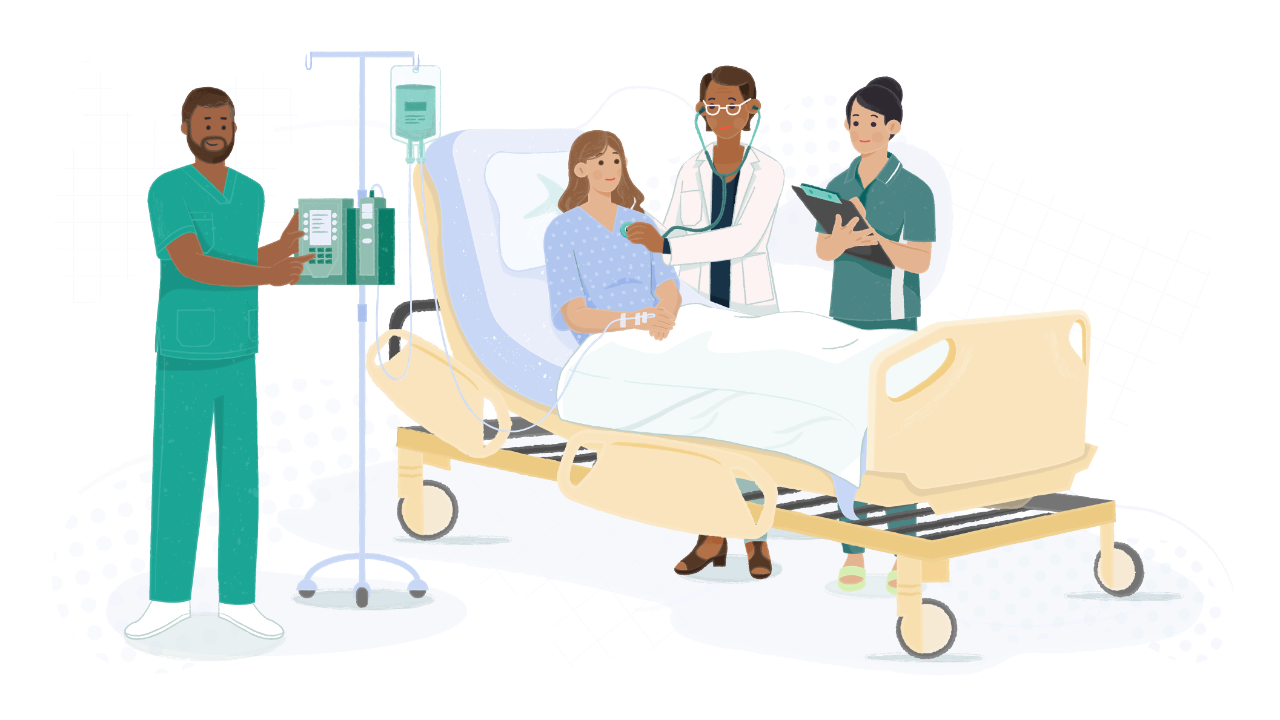 Doctor and nurses surrounding patient on hospital bed