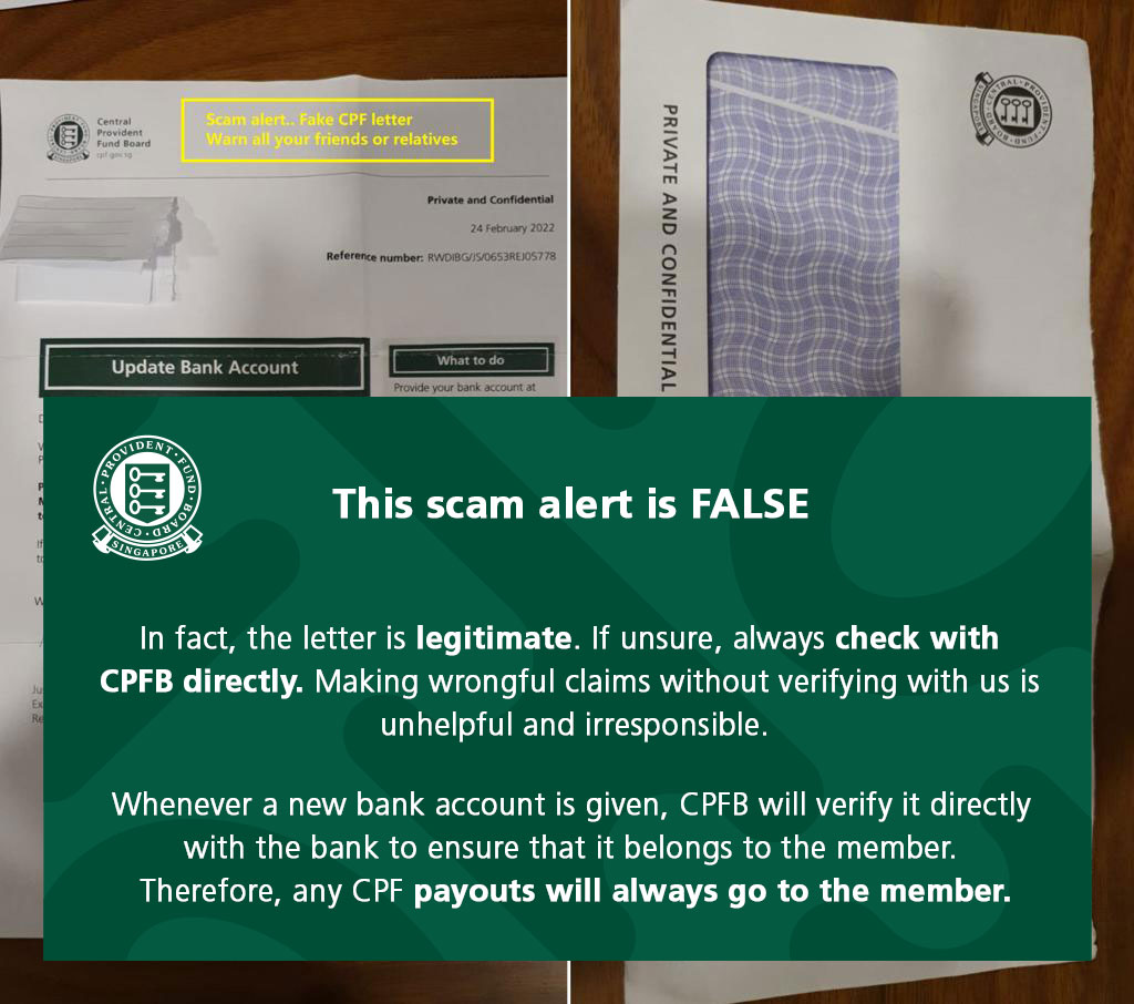 False scam alert regarding letter sent by CPF Board