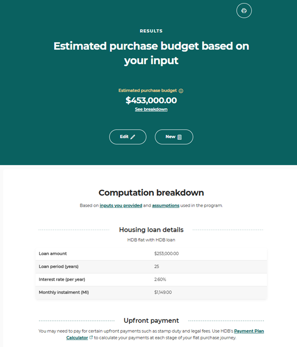 Estimated purchase budget based on inputs