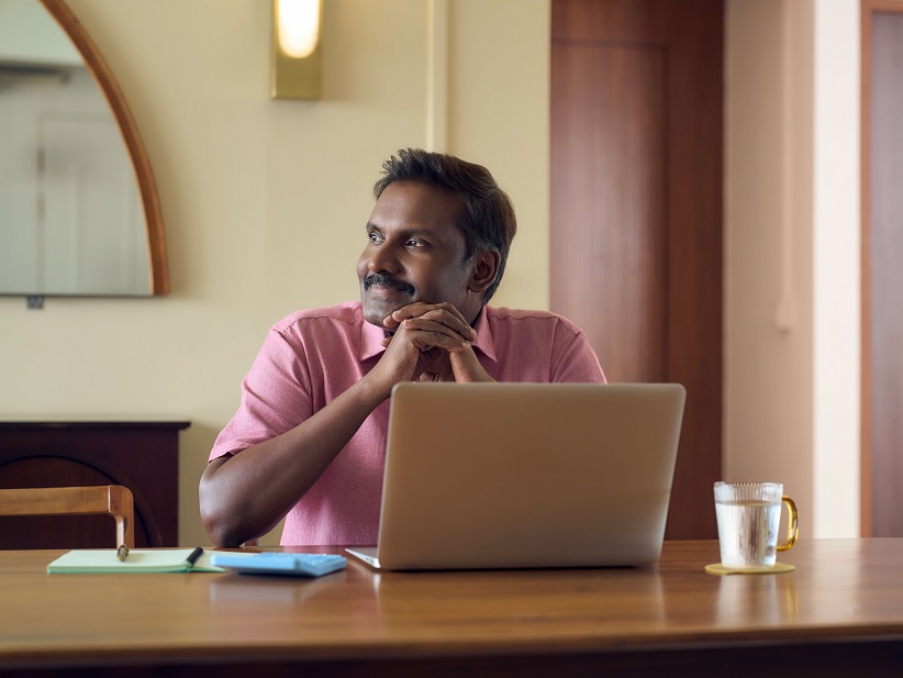 Father and son laughing together