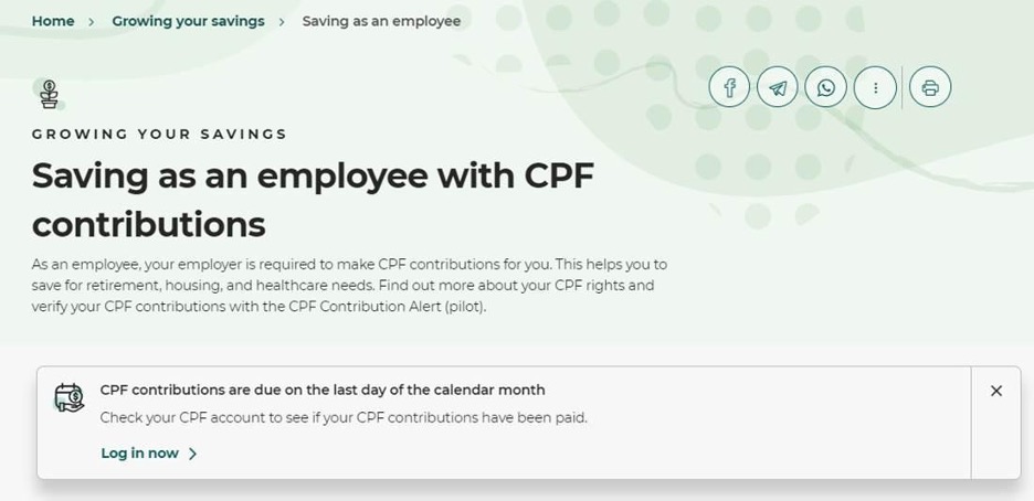 A screenshot of a feature on CPF's website where members can check their employer CPF contributions.