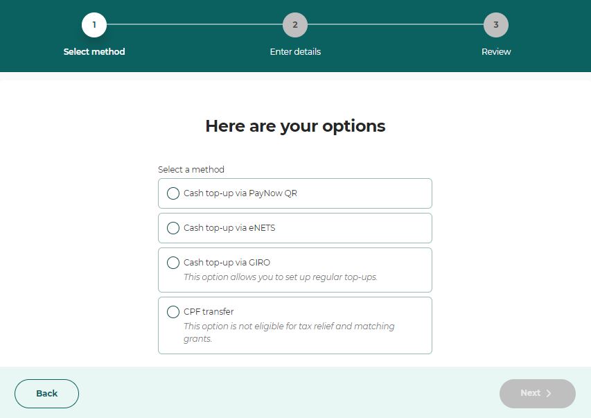 Top up options for CPF