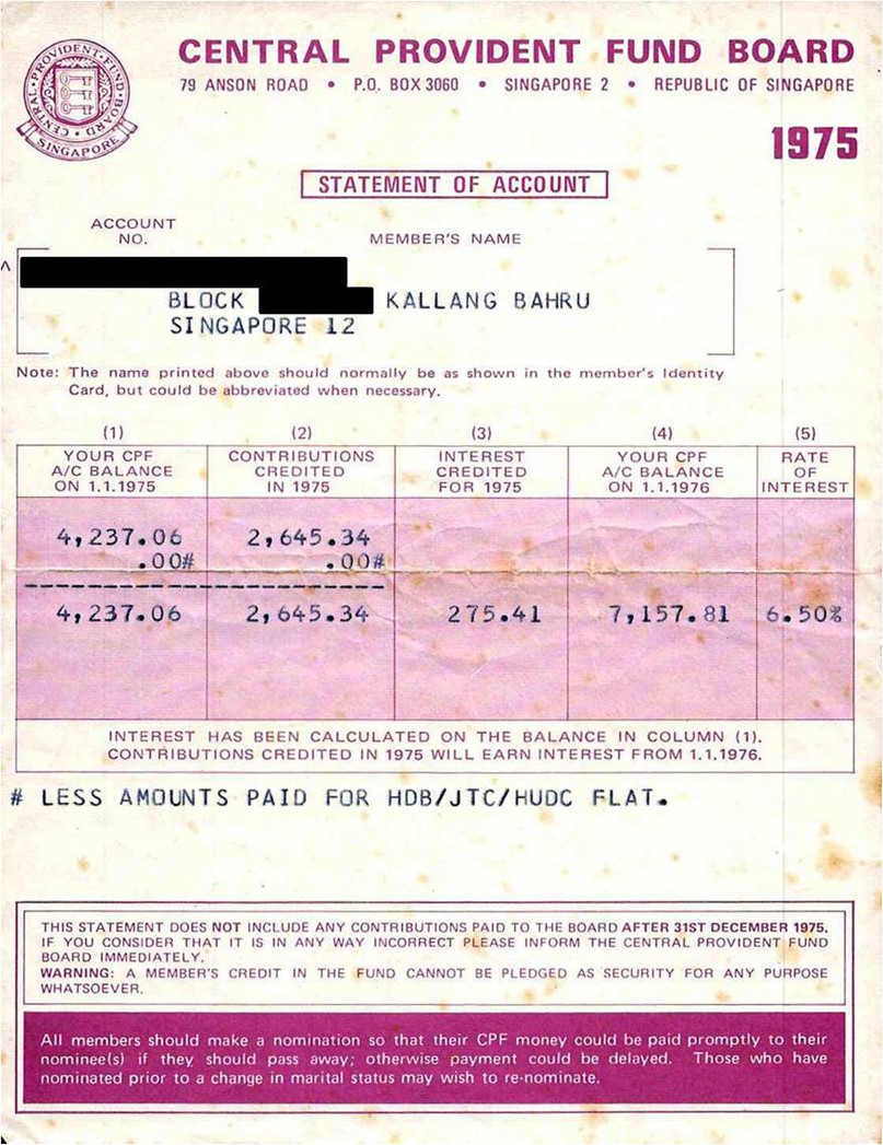 Extra fields were added to the Yearly Statement of Account as the CPF system evolved. Extra fields were added to the Yearly Statement of Account as the CPF system evolved.