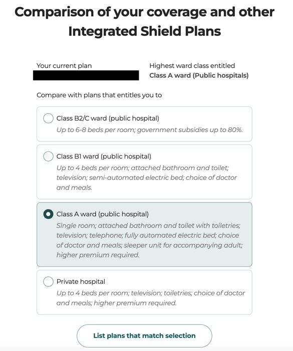 comparison of coverage from Health Insurance Planner