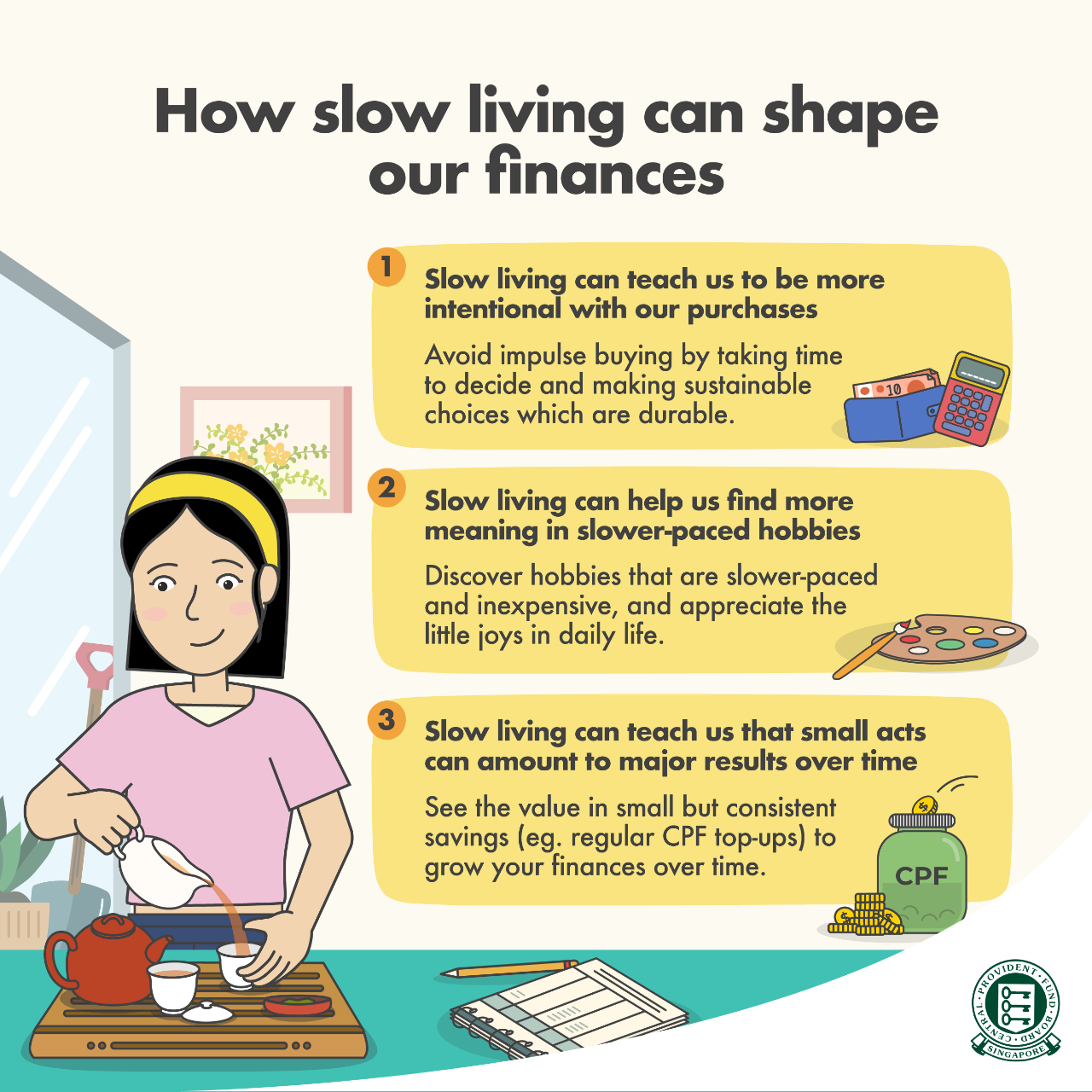 Infographic on ways that slow living can shape our finances