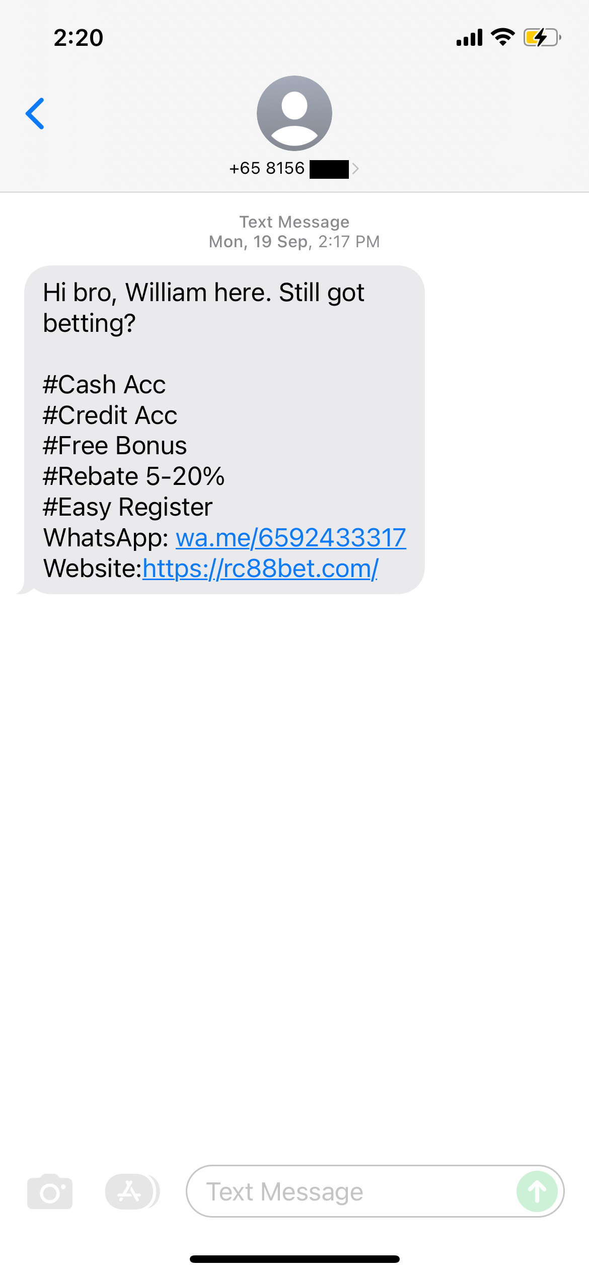 Example of a scam SMS