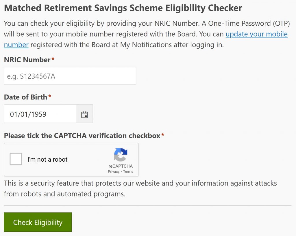 Matched Retirement Savings Scheme Eligibility Checker