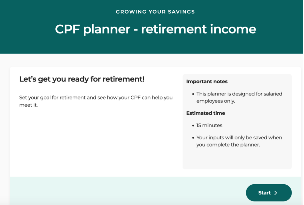 Screenshot of the CPF Planner - retirement income