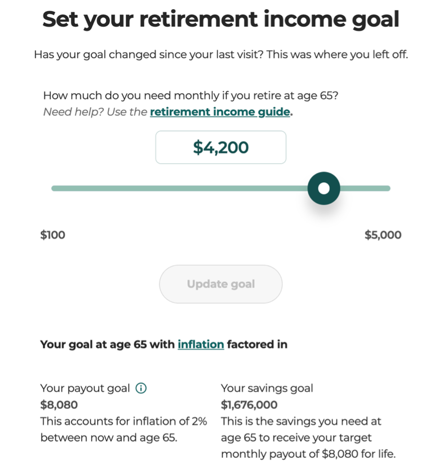 Screenshot of the CPF Planner - Increased payout goal to $8080
