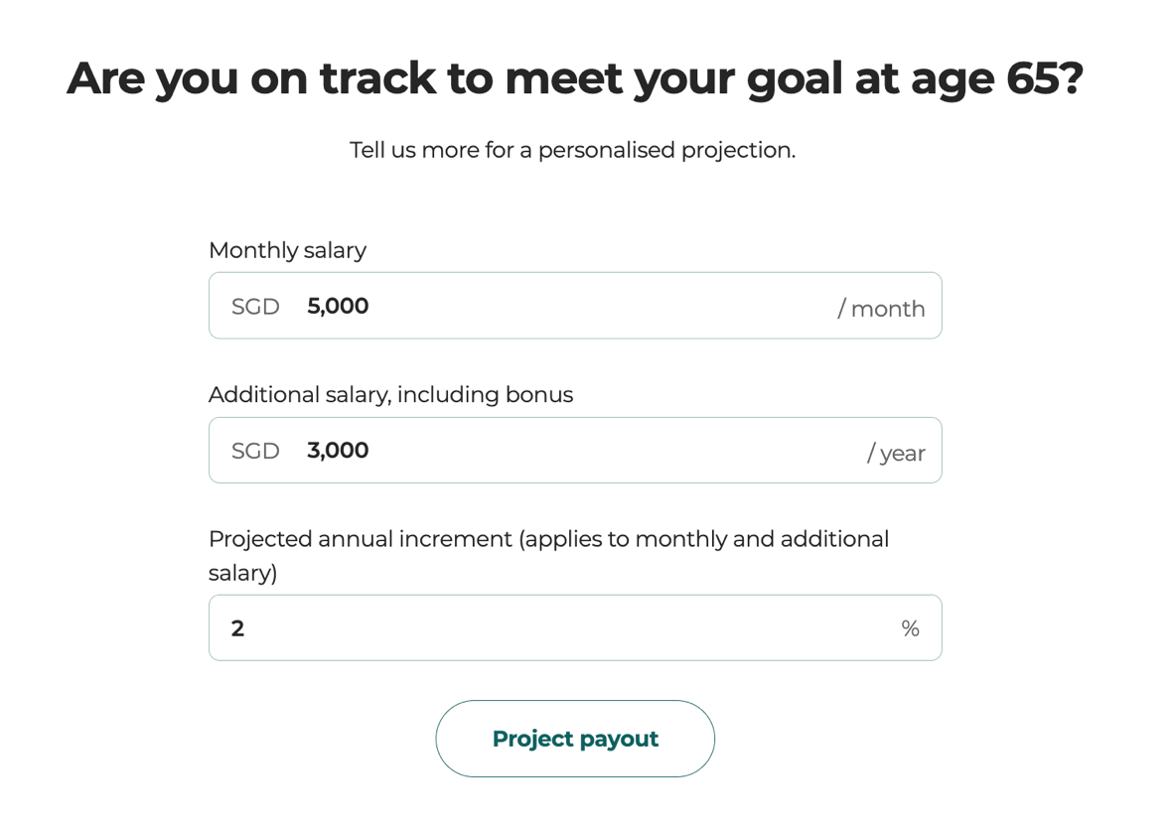 Screenshot of the CPF Planner - Are you on track to meet your goal at age 65?