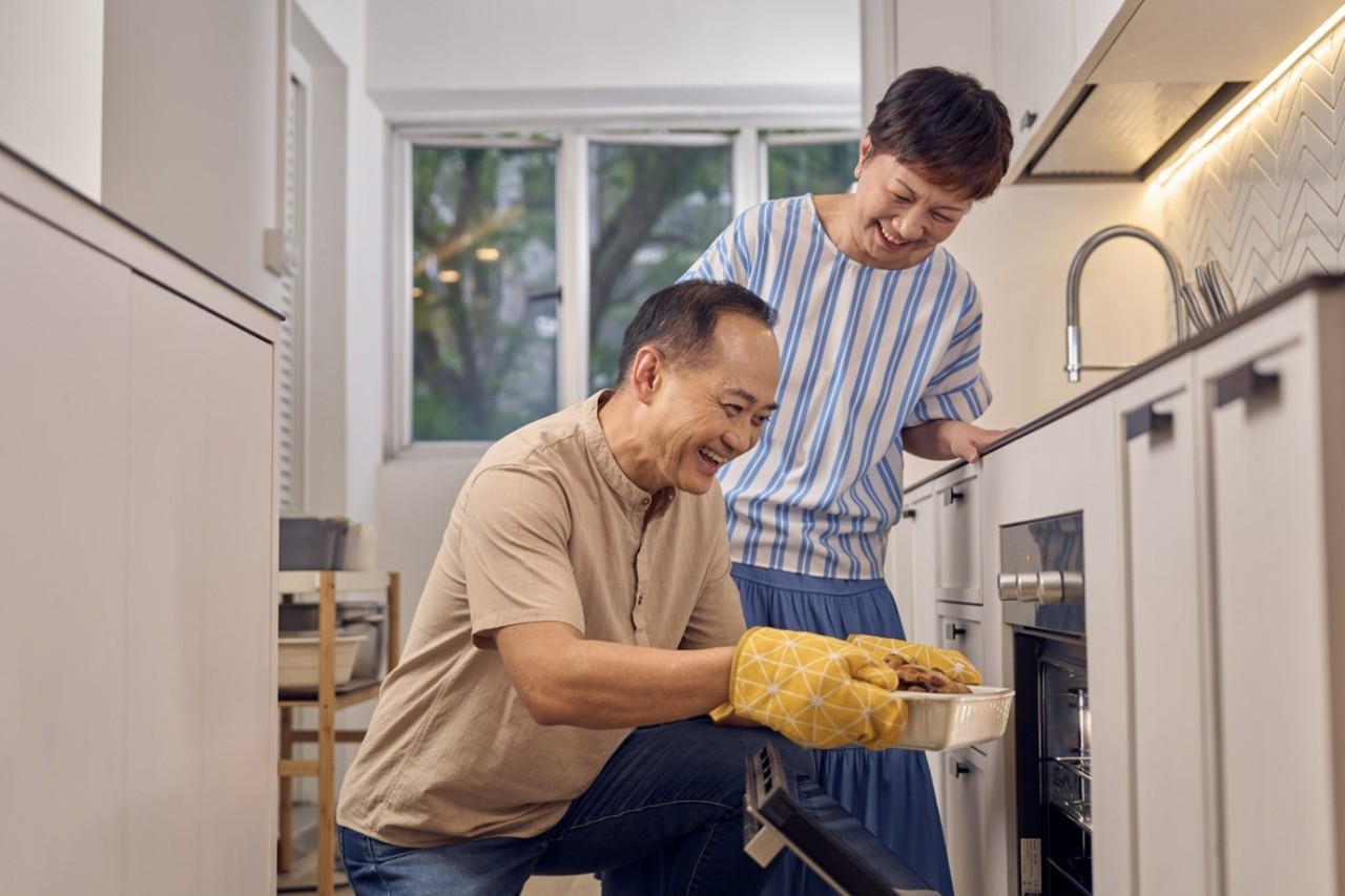 Couple baking together