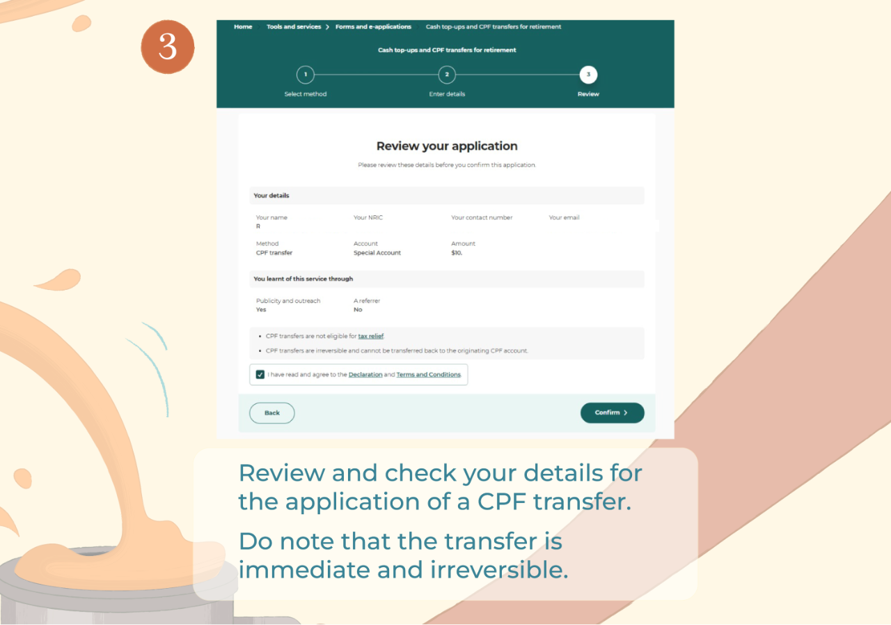 Reviewing the details of your CPF transfer