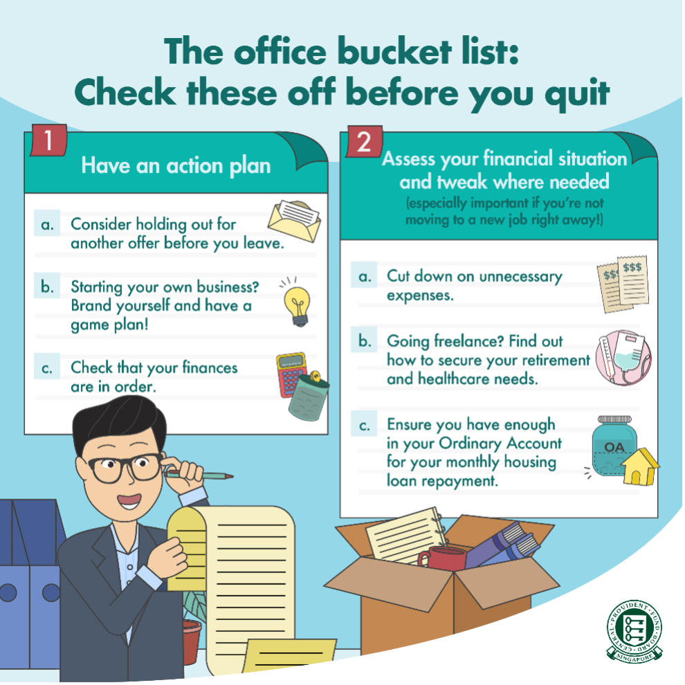 An infographic lisiting down the things to check off before you quit a job.