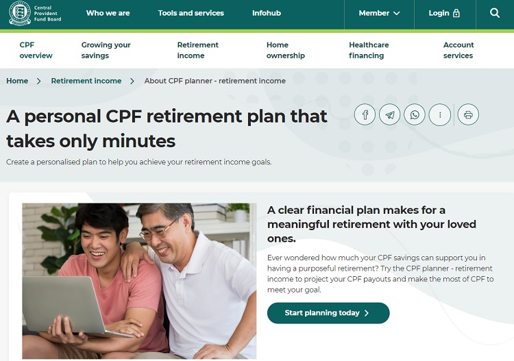 CPF planner -retirement income on CPF website