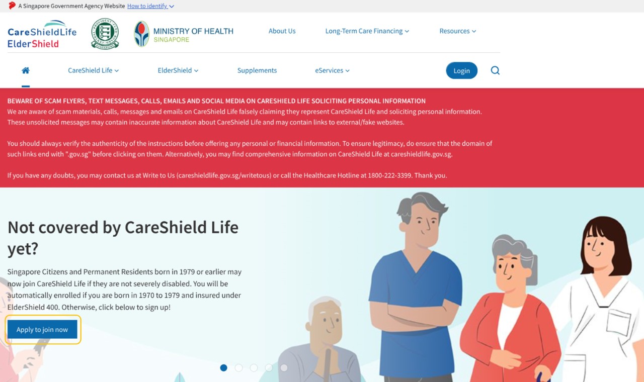 CareShield Life home page 