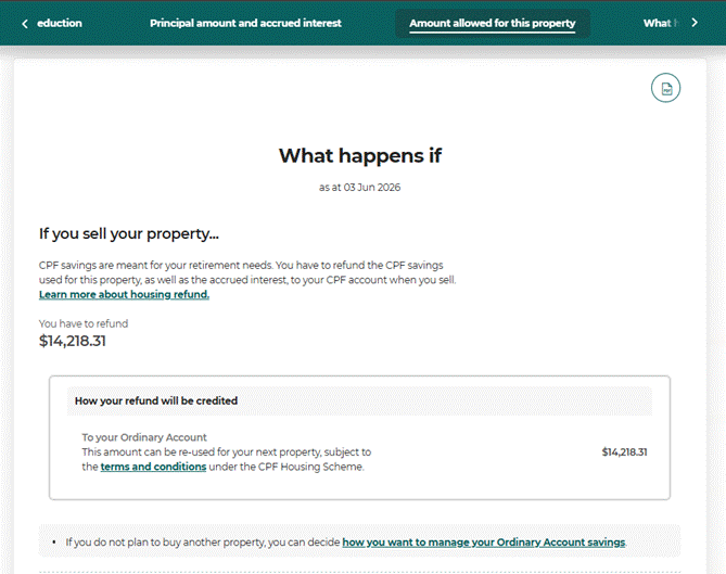 Screenshot showing estimated amount for property refund