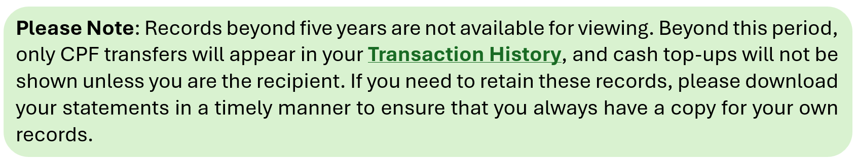 Image 3: Note to inform members that Records beyond five years are not available for viewing